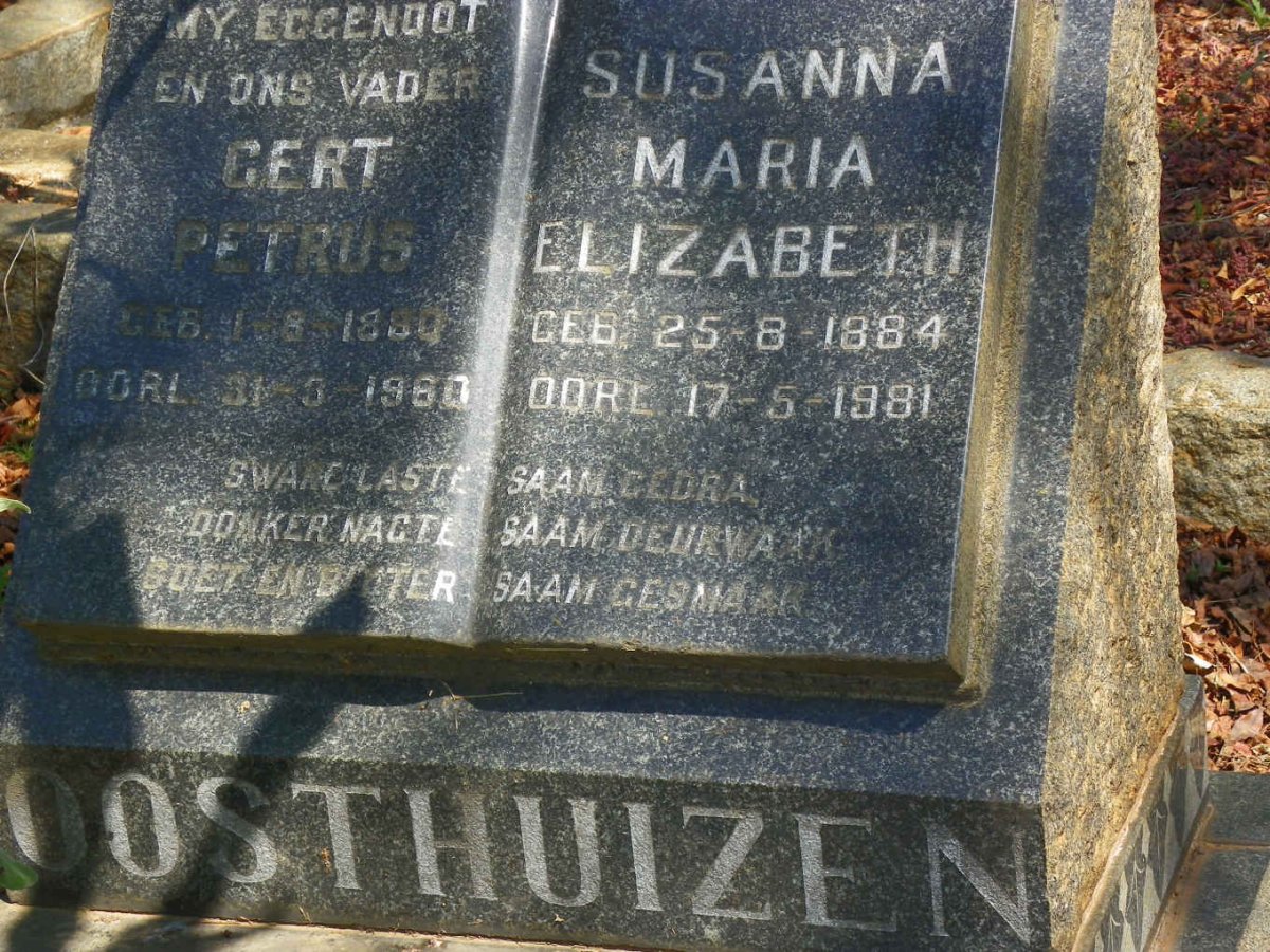 OOSTHUIZEN Gert Petrus 1880-1960 &amp; Susanna Maria Elizabeth 1884-1981