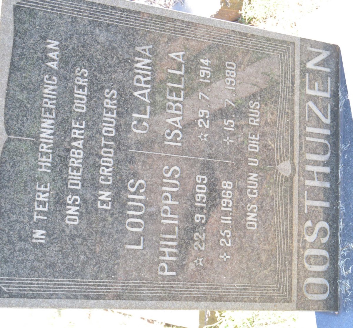 OOSTHUIZEN Louis Philippus 1909-1968 &amp; Clarina Isabella 1914-1980