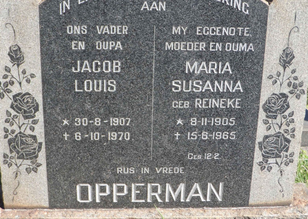 OPPERMAN Jacob Louis 1907-1970 &amp; Maria Susanna REINEKE 1905-1965
