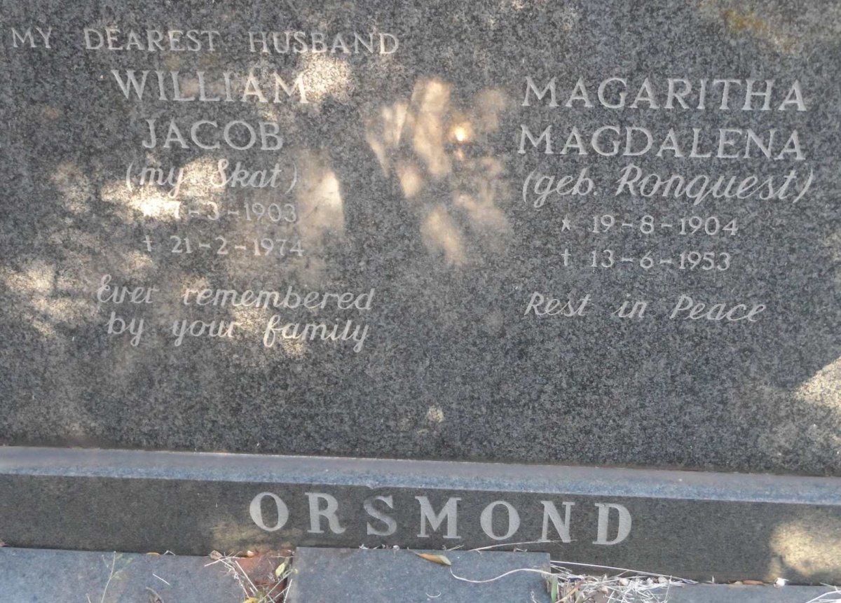 ORSMOND William Jacob 1903-1974 &amp; Magaritha Magdalena RONQUEST 1904-1953