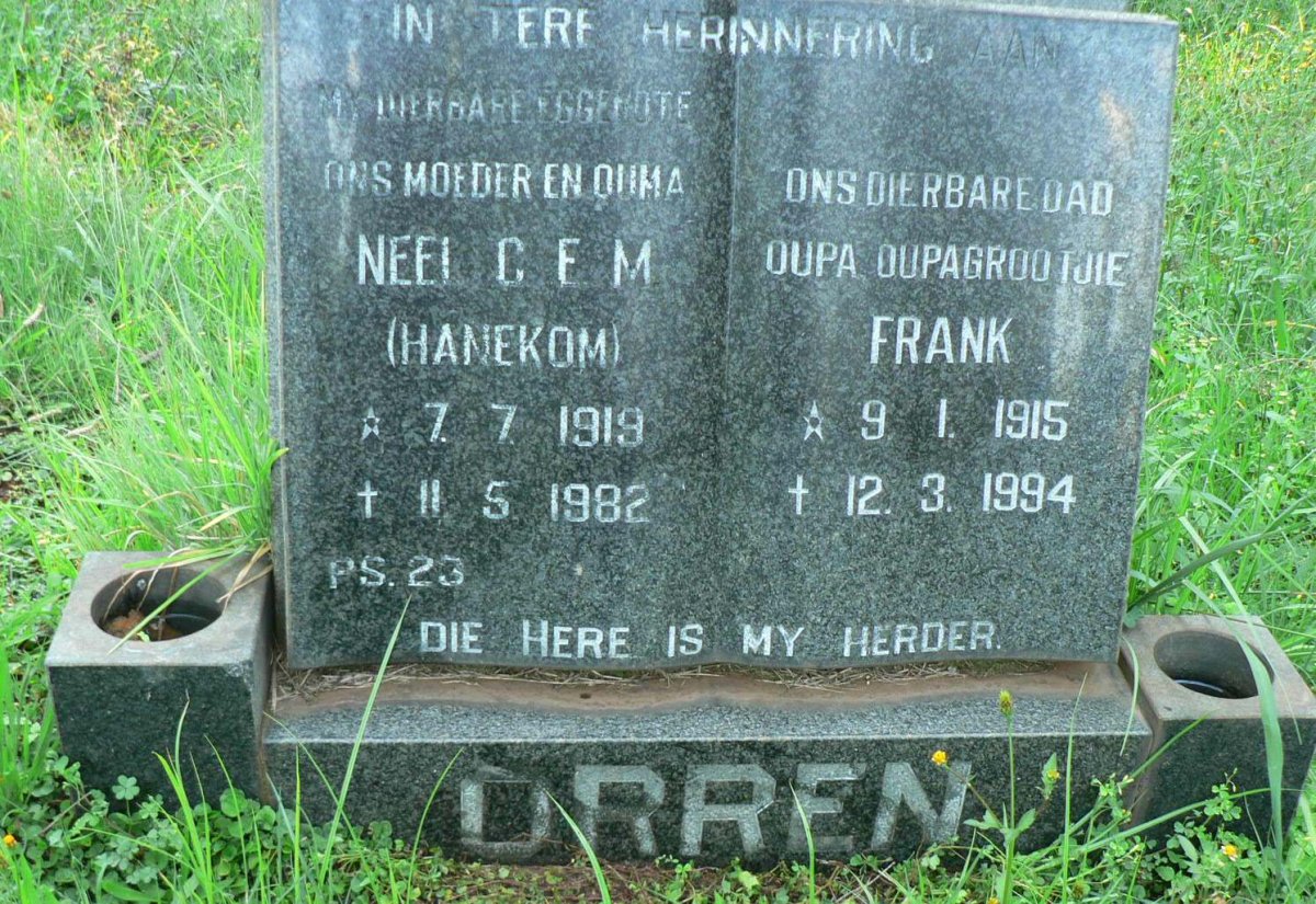 ORREN Frank 1915-1994 &amp; Neel C.E.M. HANEKOM 1919-1982