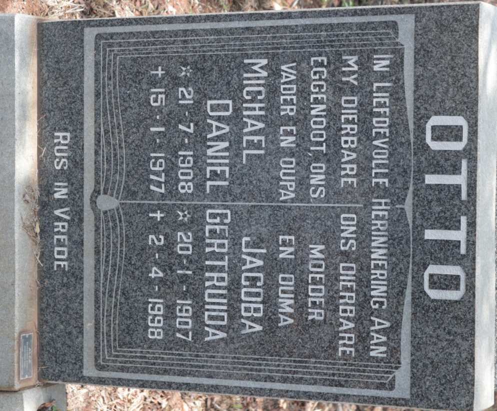 OTTO Michael Daniel 1908-1977 &amp; Jacoba Gertruida 1907-1998