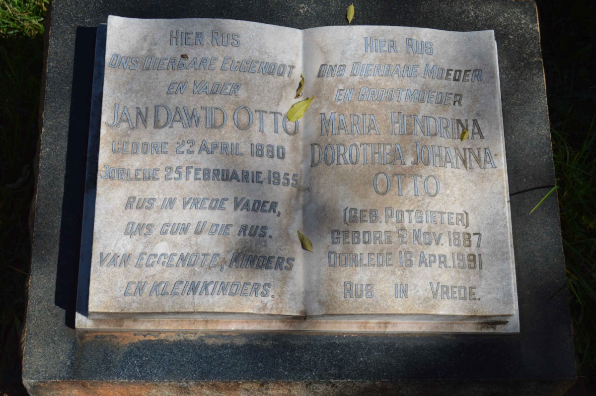 OTTO Jan Dawid 1880-1955 &amp; Maria Hendrina Dorothea Johanna POTGIETER 1887-1991