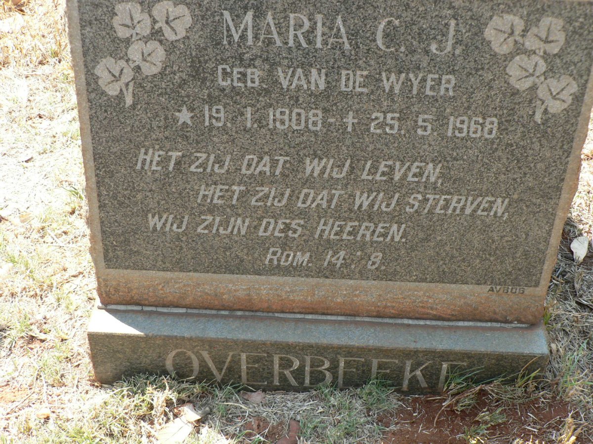 OVERBEEKE Maria C.J. nee VAN DE WYER 1908-1968