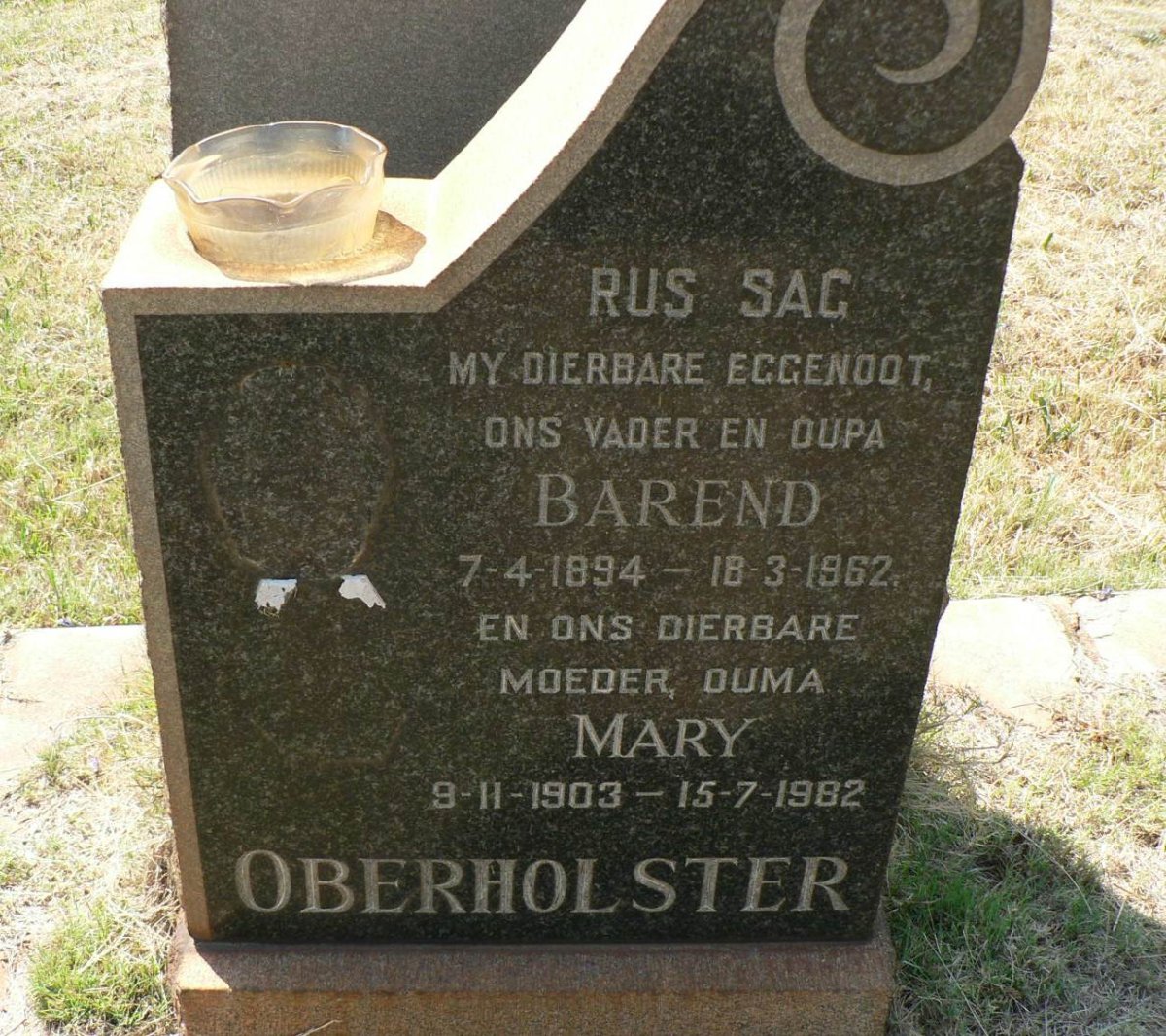 OBERHOLSTER Barend 1894-1962 &amp; Mary 1903-1982