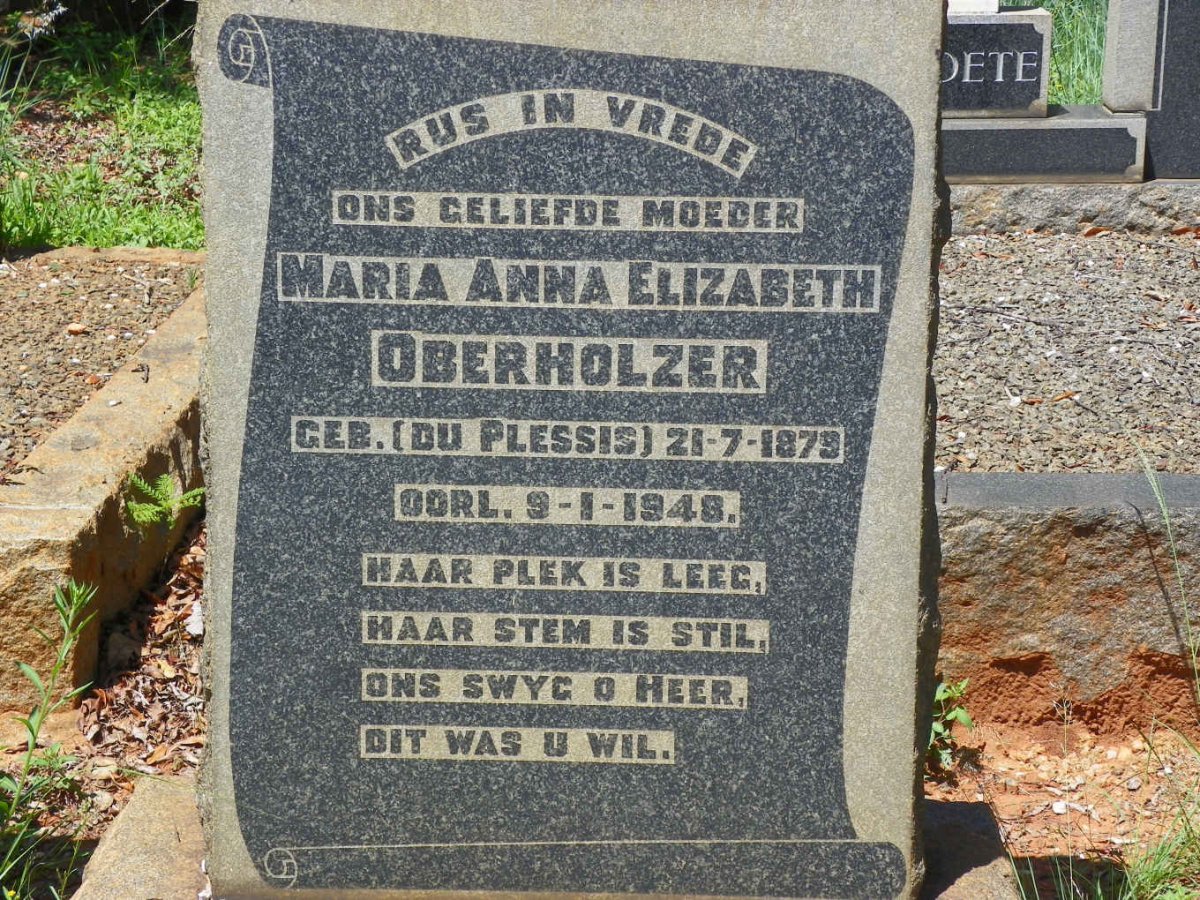 OBERHOLZER Maria Anna Elizabeth nee DU PLESSIS 1879-1948