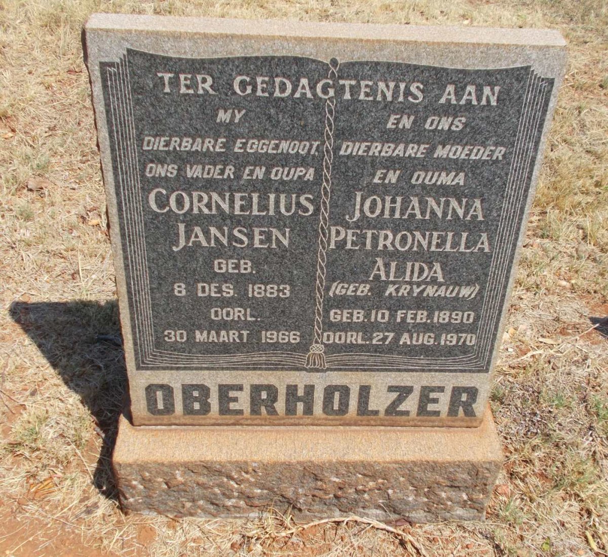 OBERHOLZER Cornelius Jansen 1883-1966 &amp; Johanna Petronella Alida KRYNAUW 1890-1970