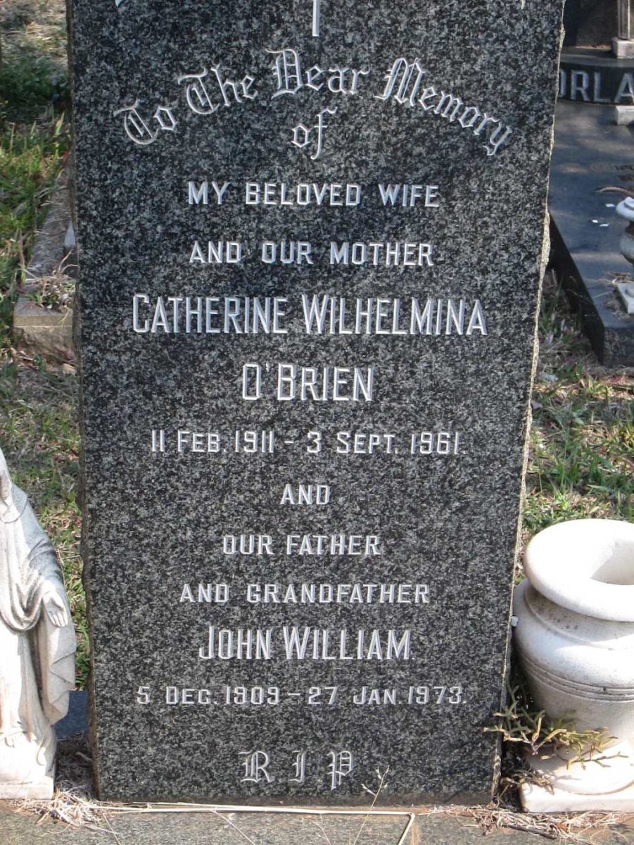 O'BRIEN John William 1909-1973 &amp; Catherine Wilhelmina 1911-1961