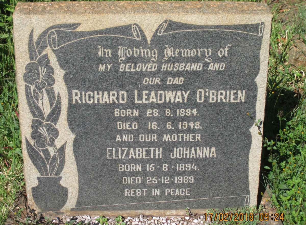 O'BRIEN Richard Leadway 1884-1948 &amp; Elizabeth Johanna1894-1969