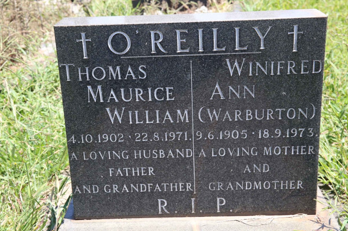 O'REILLY Thomas Maurice William 1902-1971 &amp; Winifred Ann WARBURTON 1905-1973