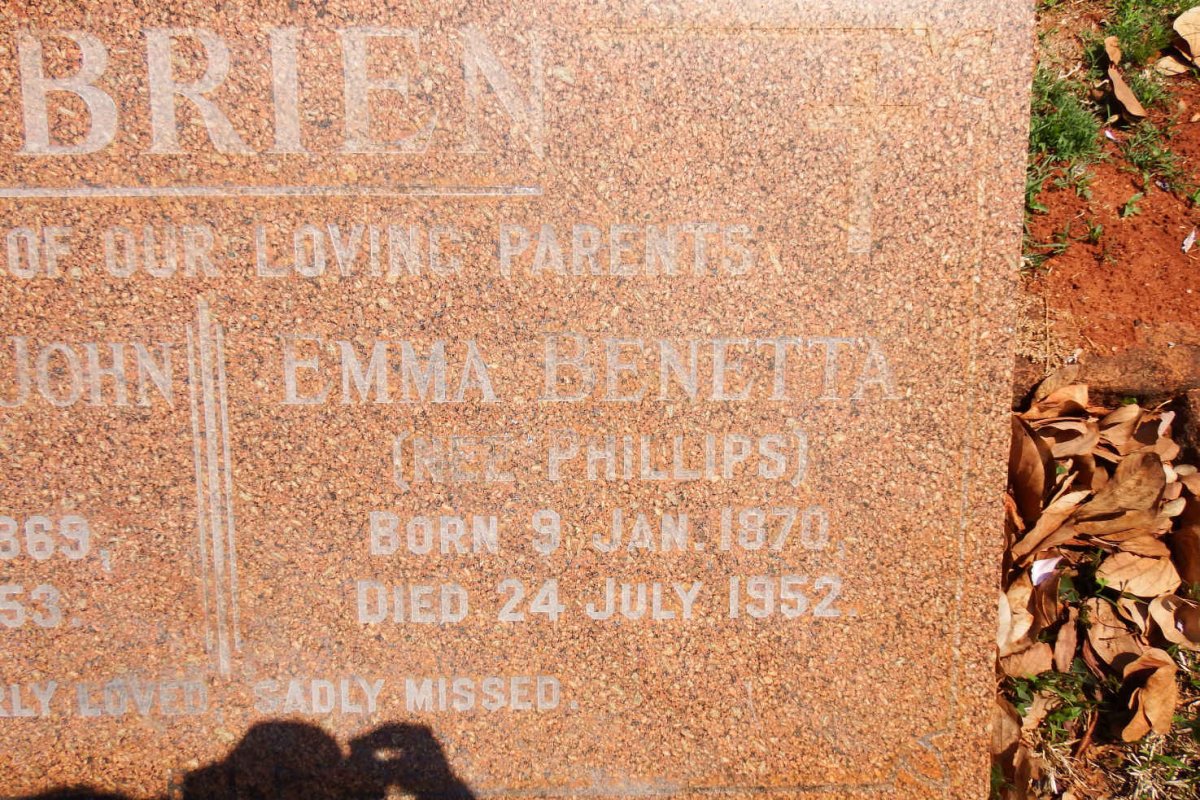 O'BRIEN Bartholomew John 1869-1953 &amp; Emma Henetta PHILLIPS 1870-1952