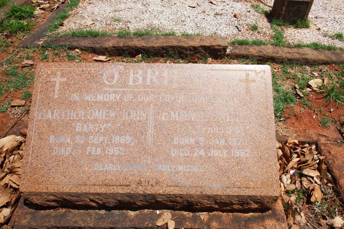 O'BRIEN Bartholomew John 1869-1953 &amp; Emma Henetta PHILLIPS 1870-1952