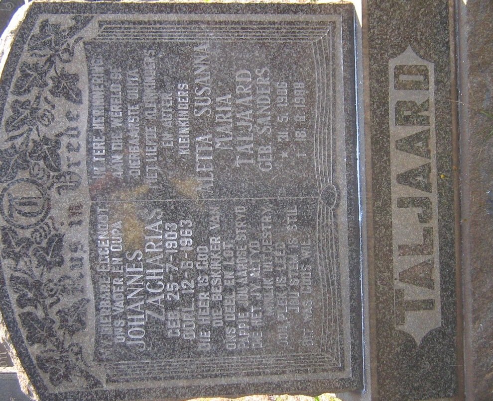 TALJAARD Johannes Zacharias 1903-1963 &amp; Aletta Susanna Maria SANDERS 1906-1988