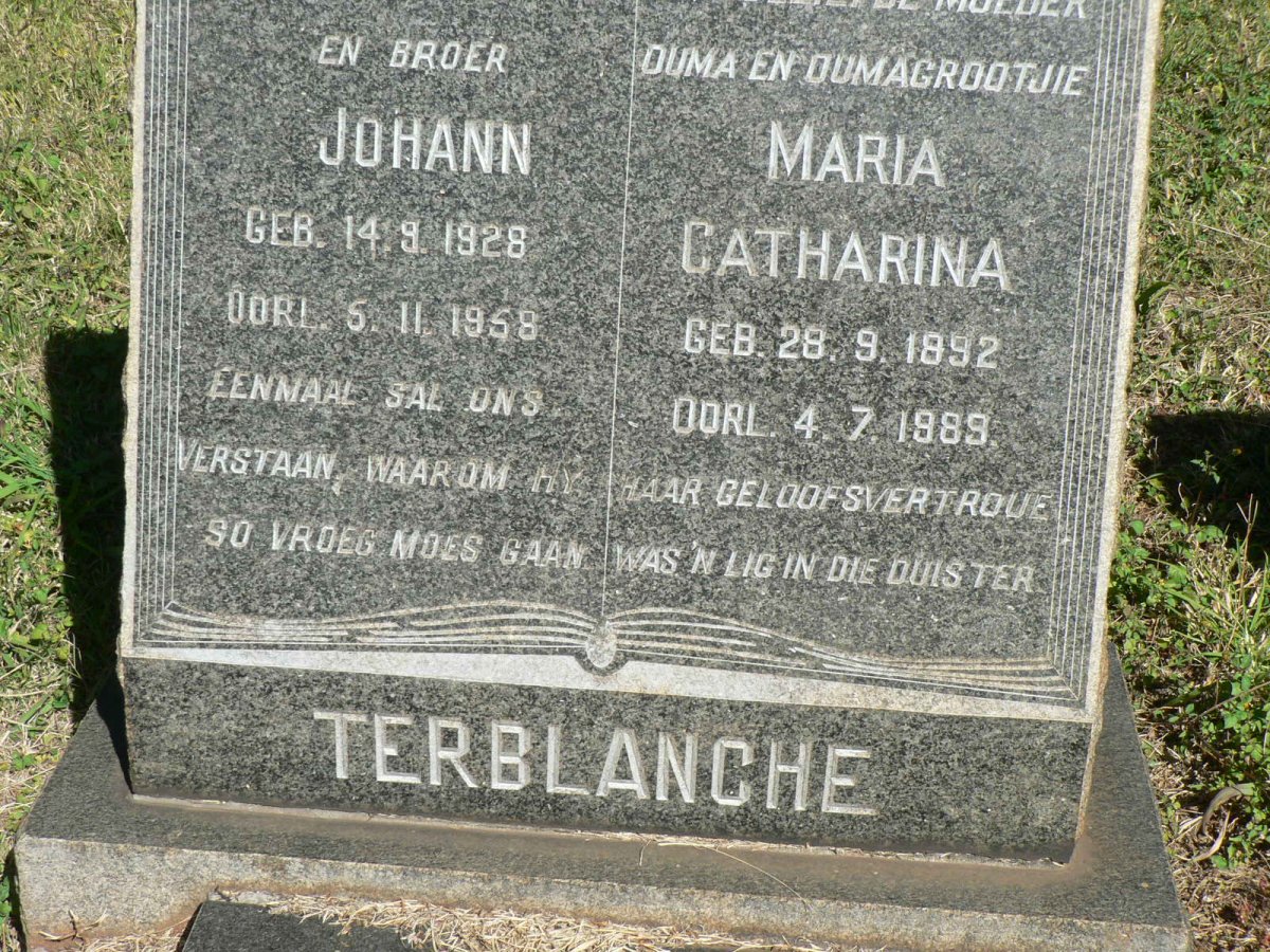 TERBLANCHE Maria Catharina 1892-1989 :: TERBLANCHE Johann 1928-1958