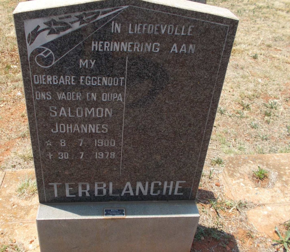 TERBLANCHE Salomon Johannes 1900-1978