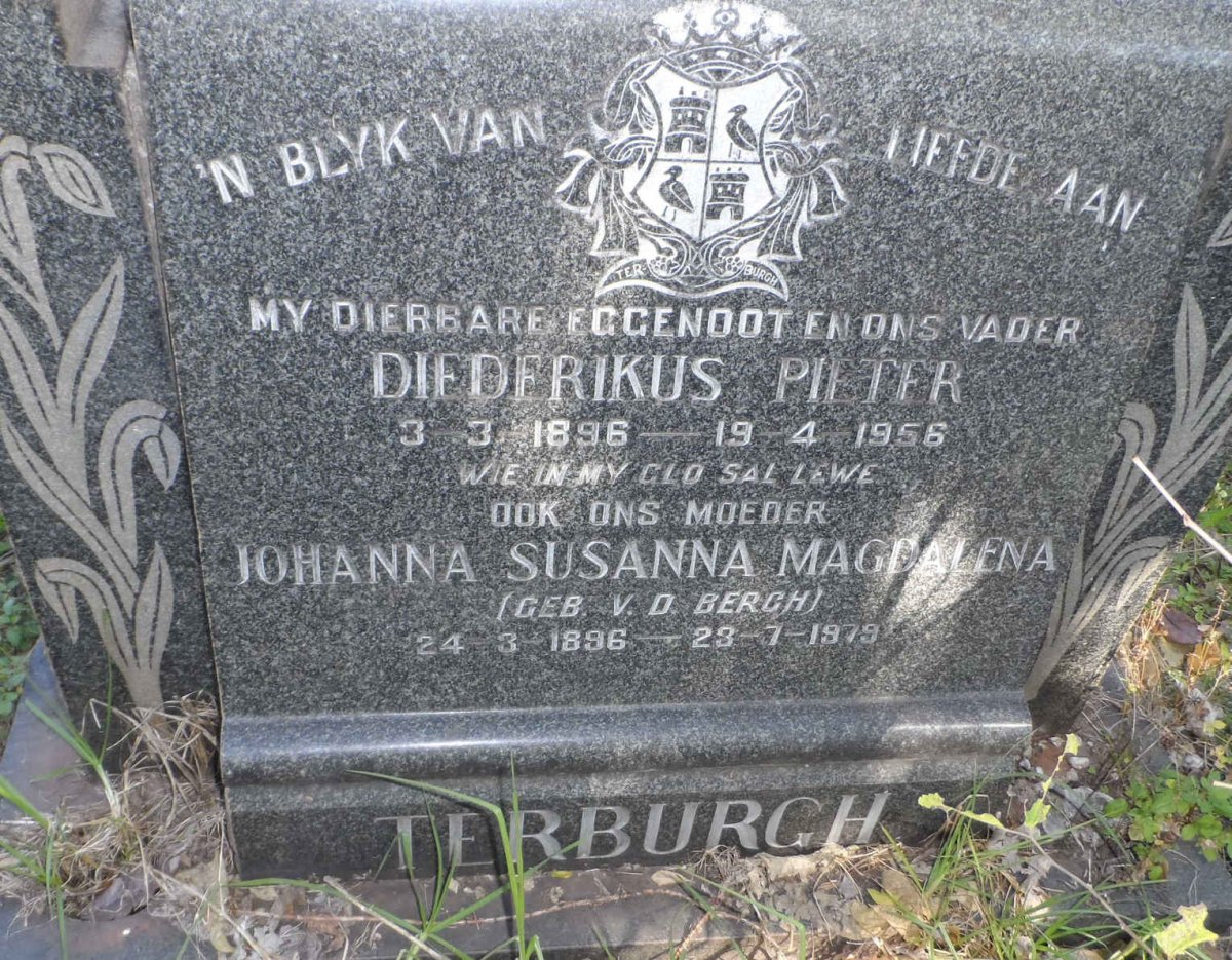 TERBURGH Diederikus Pieter 1896-1956 &amp; Johanna Susanna Magdalena V.D. BERGH 1896-1979