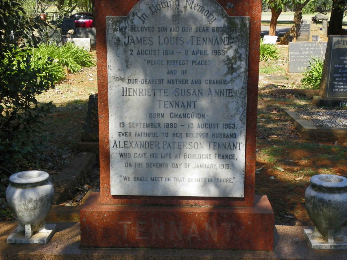 TENNANT Alexander Paterson -1915 &amp; Henriette Susan Annie CHANGUION 1880-1963 :: TENNANT James Louis 1914-1953