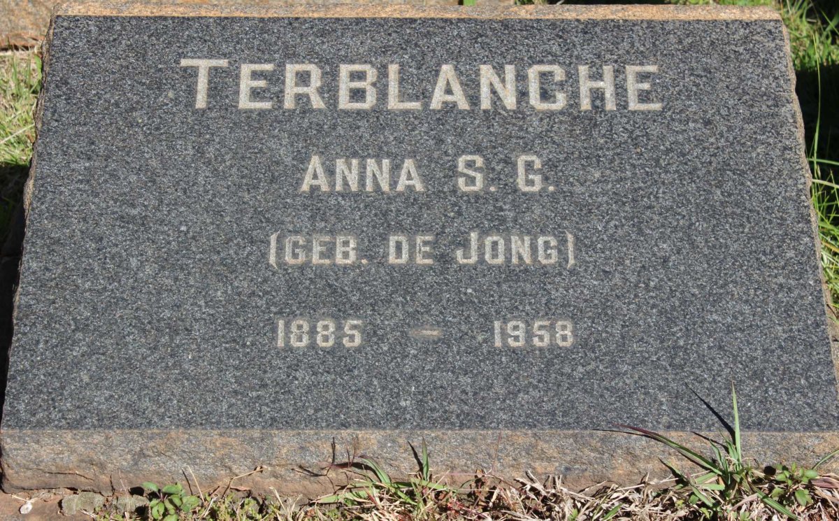 TERBLANCHE Anna S.G. nee DE JONG 1885-1958
