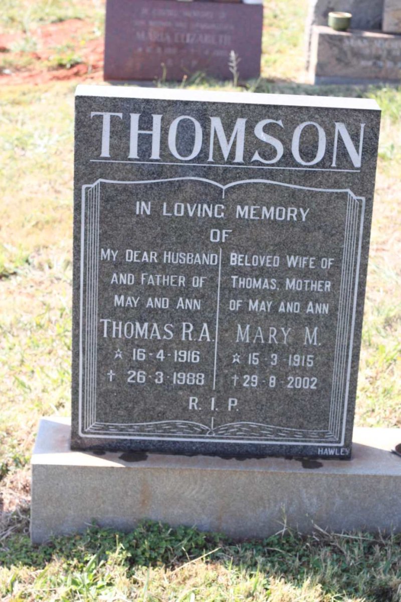 THOMSON Thomas R.A. 1916-1988 &amp; Mary M. 1915-2002