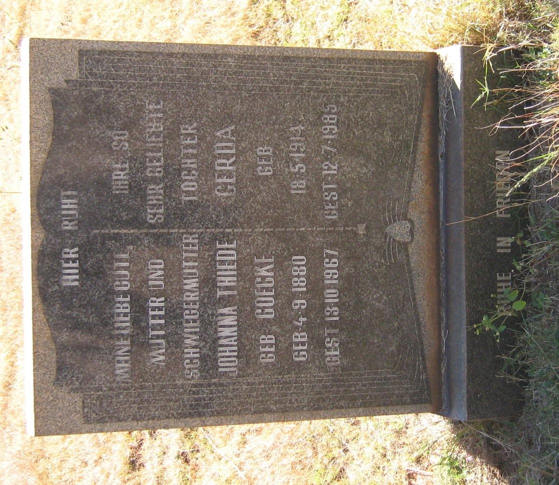 THIEDE Johanna nee COEGKE 1880-1967 :: THIEDE Gerda 1914-1985