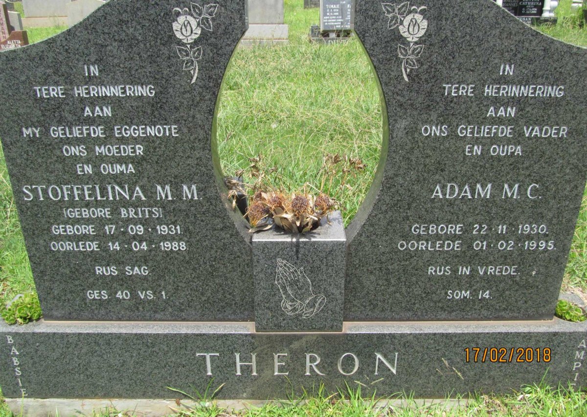 THERON Adam M.C. 1930-1995 &amp; Stoffelina M.M. BRITS 1931-1988
