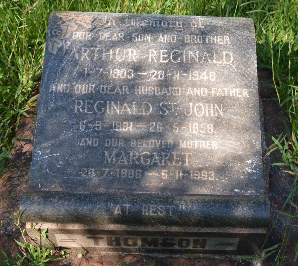 THOMSON Reginald St. John 1881-1959 &amp; Margaret 1886-1963 :: THOMSON Arthur Reginald 1903-1948