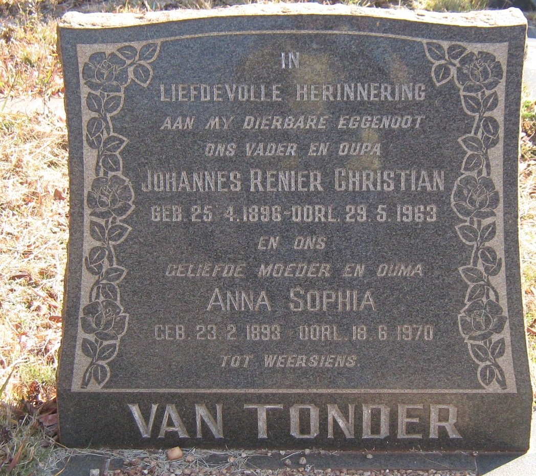 TONDER Johannes Renier Christian, van 1896-1963 &amp; Anna Sophia 1893-1970