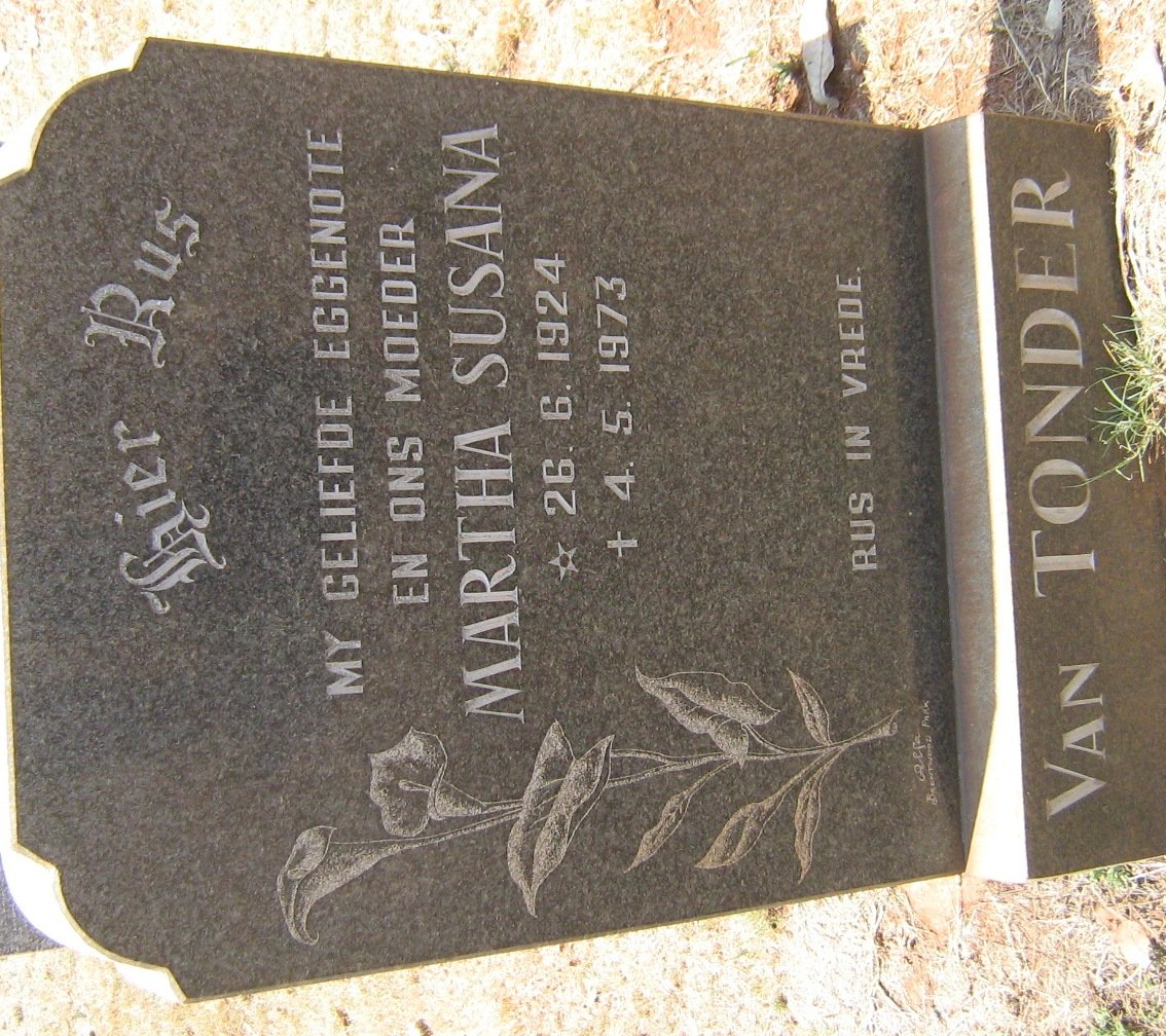 TONDER Martha Susana, van 1924-1973