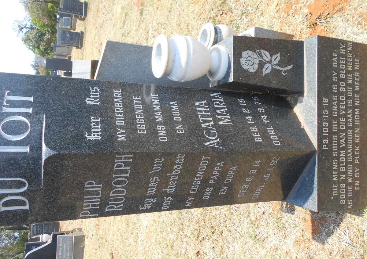 TOIT Philip Rudolph, du 1914-1992 &amp; Agatha Maria 1915-1975