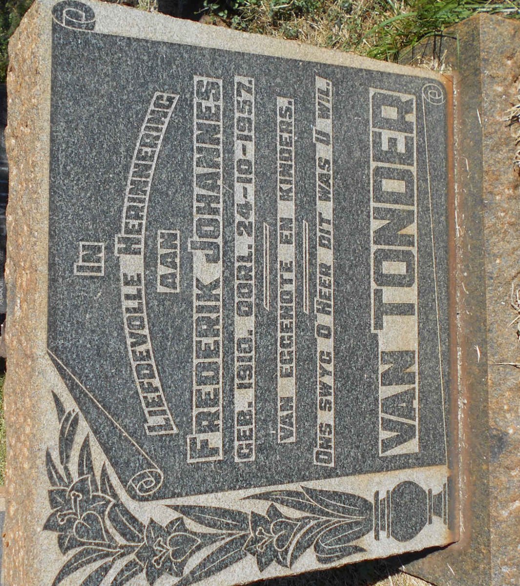 TONDER Frederik Johannes, van 1910-1957