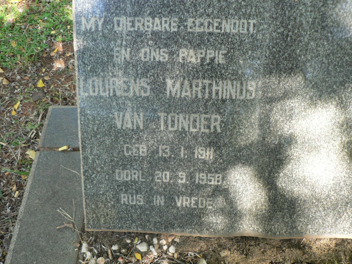 TONDER Lourens Marthinus, van 1911-1958