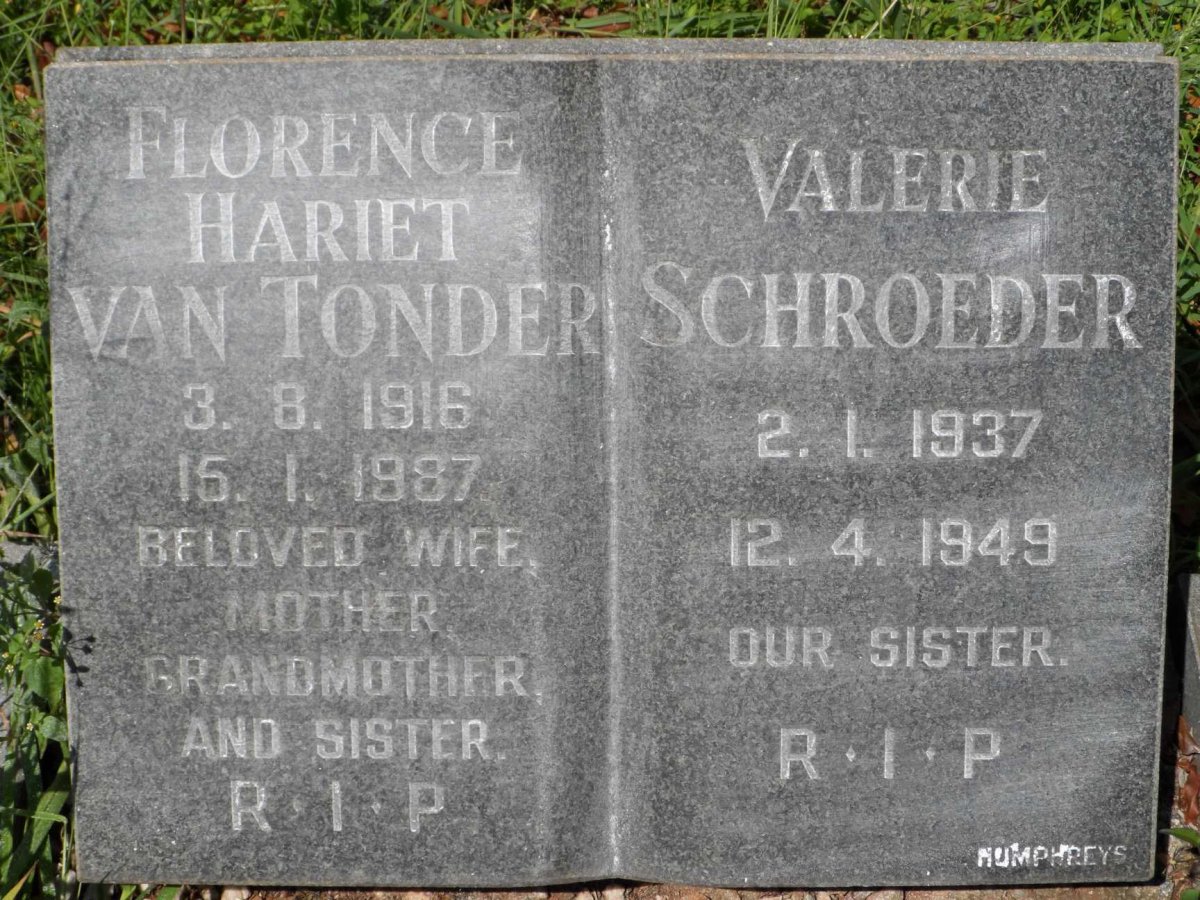 TONDER Florence Harriet, van 1916-1987 :: SCHROEDER Valerie 1937-1949