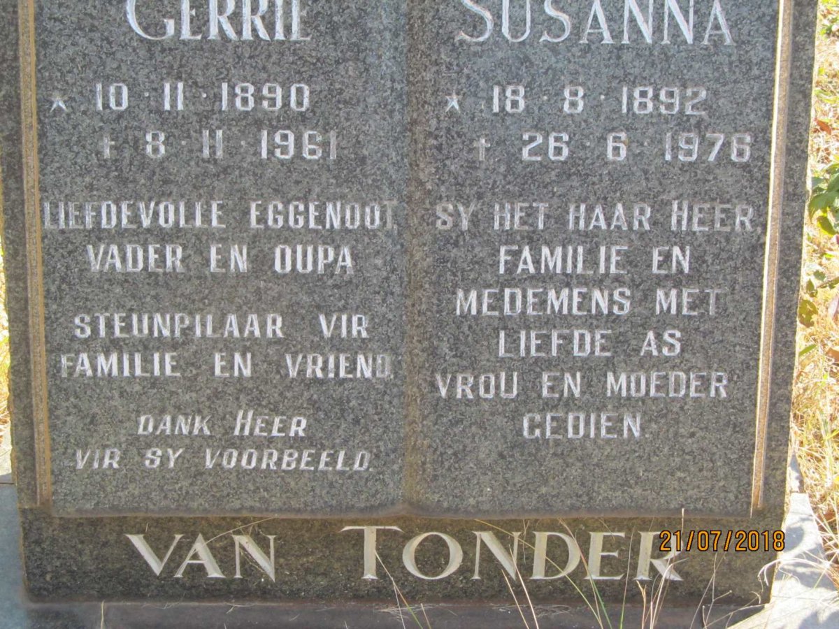 TONDER Gerrie, van 1890-1961 &amp; Susanna 1892-1976