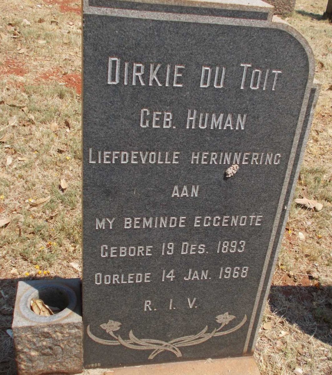 TOIT Dirkie, du nee HUMAN 1893-1968