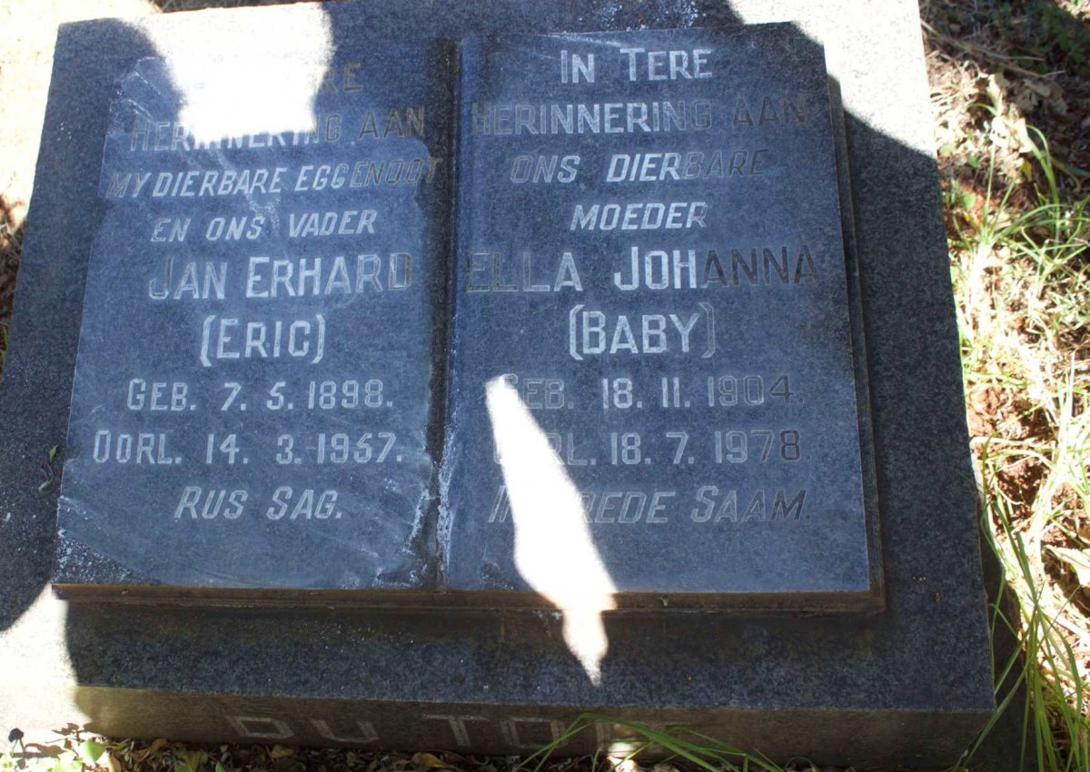 TOIT Jan Erhard, du 1898-1957 &amp; Ella Johanna 1904-1978