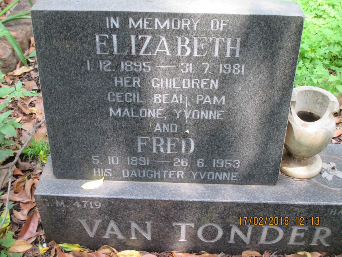 TONDER Fred, van 1891-1953 &amp; Elizabeth 1895-1981