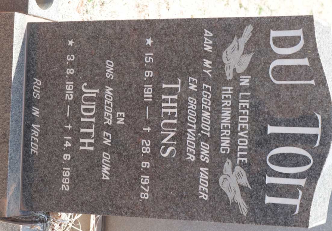 TOIT Theuns, du 1911-1978 &amp; Judith 1912-1992