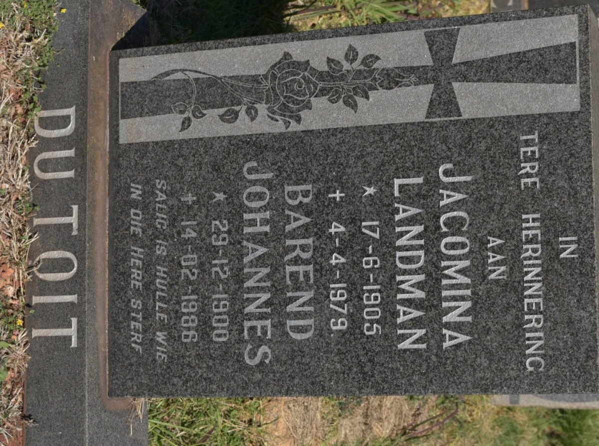 TOIT Barend Johannes, du 1900-1986 &amp; Jacomina LANDMAN 1905-1979