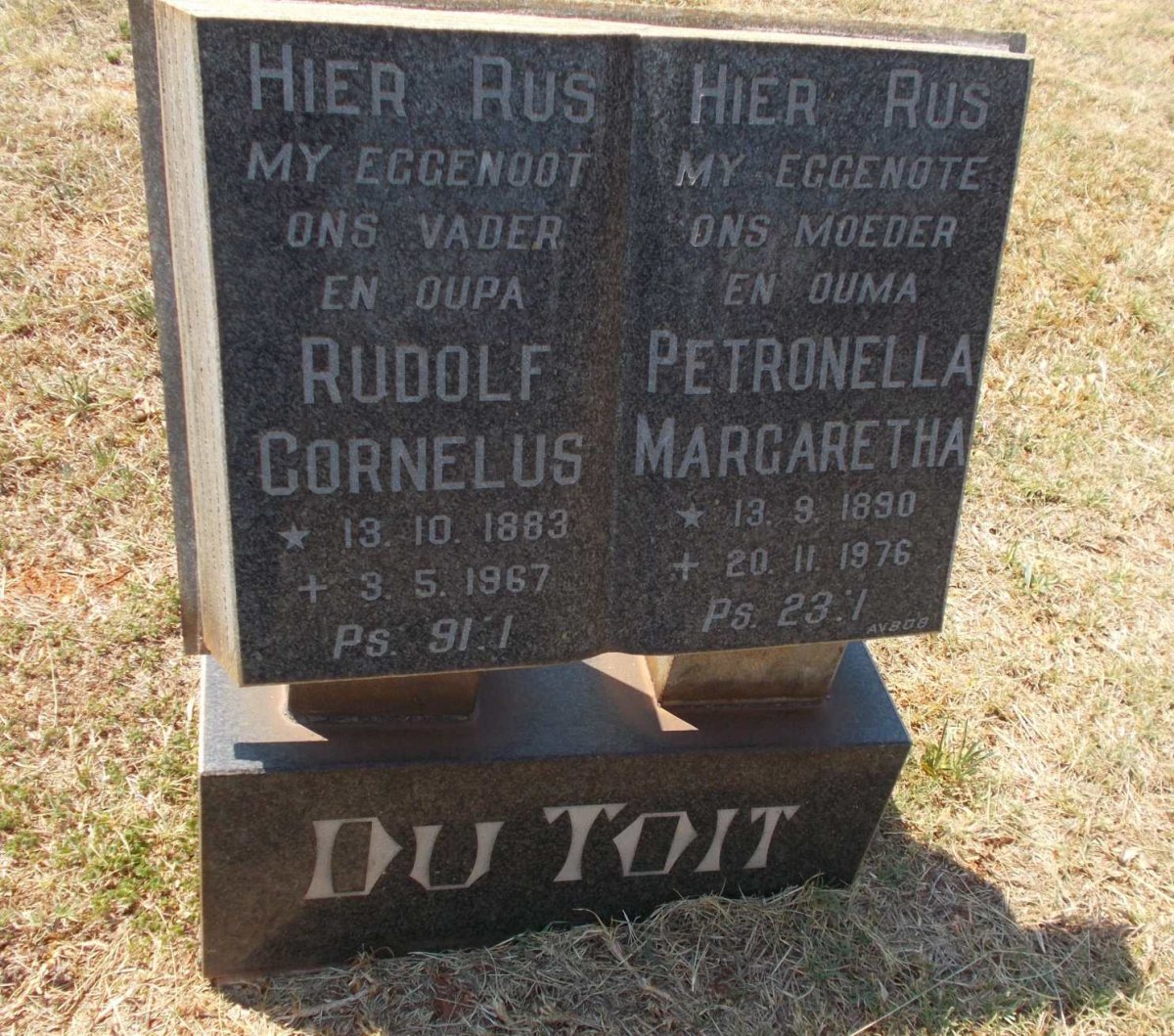 TOIT Rudolf Cornelus, du 1883-1967 &amp; Petronella Margaretha 1890-1976