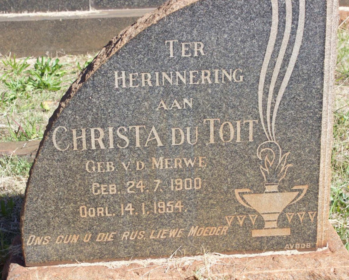 TOIT Christa, du nee V.D. MERWE 1900-1954