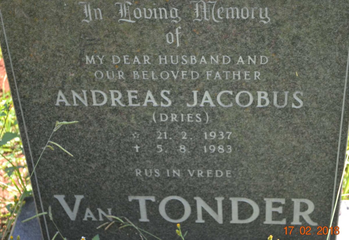 TONDER Andreas Jacobus, van 1937-1983