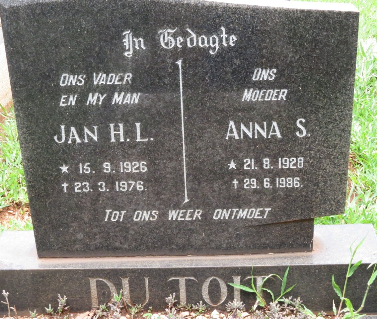 TOIT Jan H.L., du 1926-1976 &amp; Anna S. 1928-1986