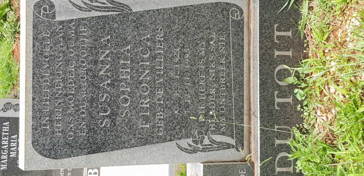 TOIT Susanna Sophia Fironica, du nee DE VILLIERS 1921-1995
