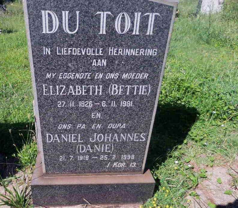 TOIT Daniel Johannes, du 1918-1998 &amp; Elizabeth 1926-1981