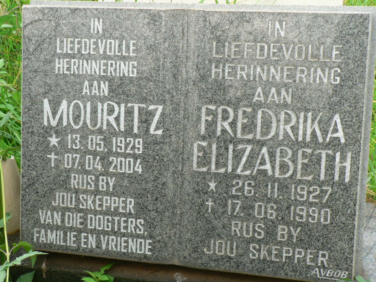TROMP Mouritz, van 1929-2004 &amp; Fredrika Elizabeth 1927-1990