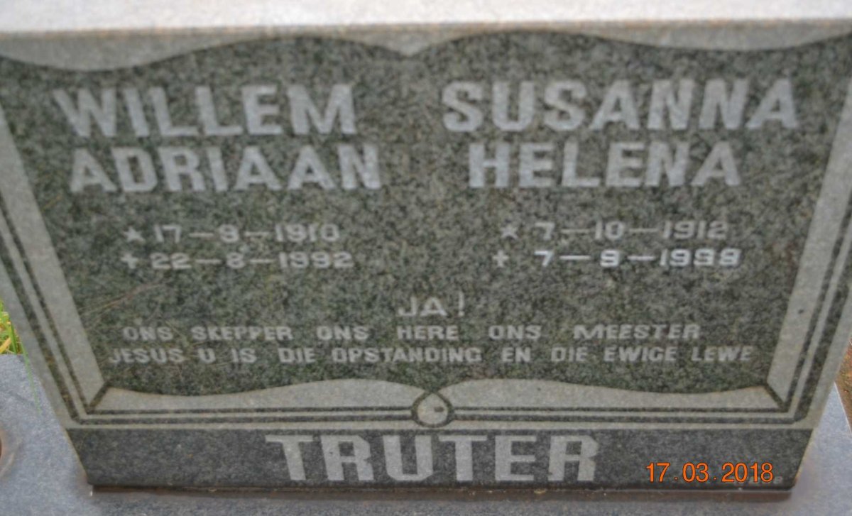 TRUTER Willem Adriaan 1910-1992 &amp; Susanna Helena 1912-199?