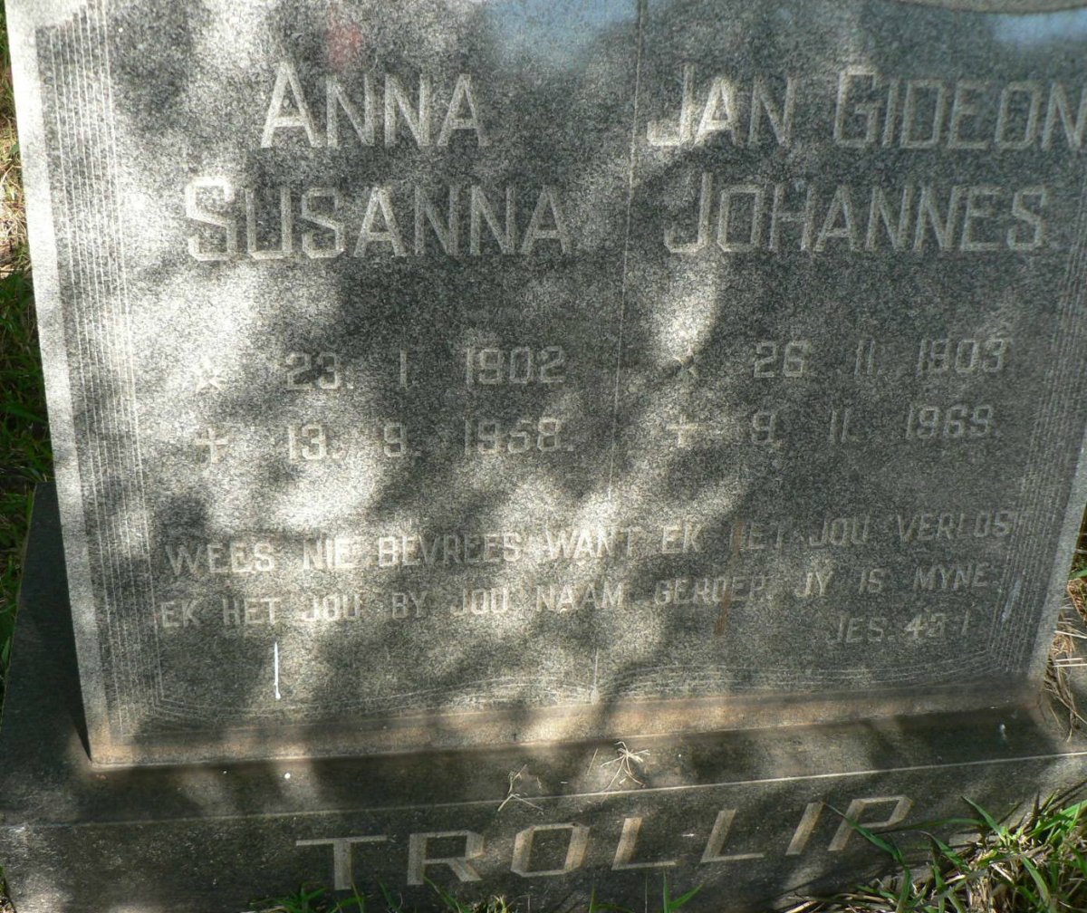 TROLLIP Jan Gideon Johannes 1903-1969 &amp; Anna Susanna 1902-1958