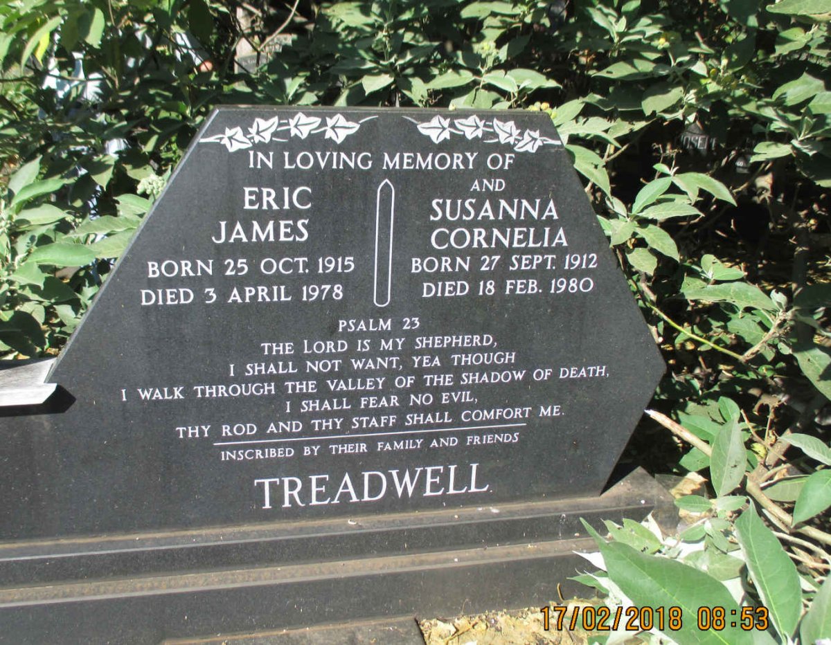TREADWELL Eric James 1915-1978 &amp; Susanna Cornelia 1912-1980