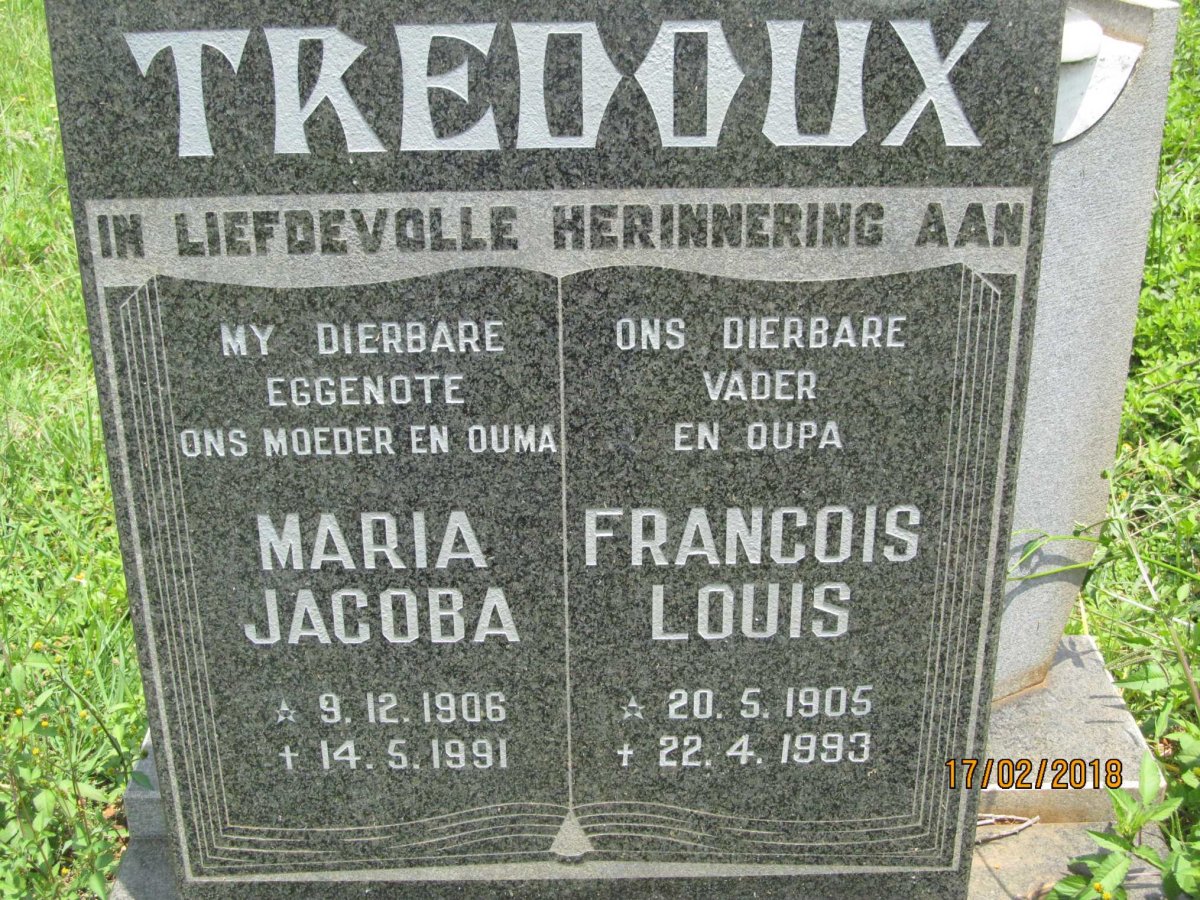 TREDOUX Francois Louis 1905-1993 &amp; Maria Jacoba 1906-1991