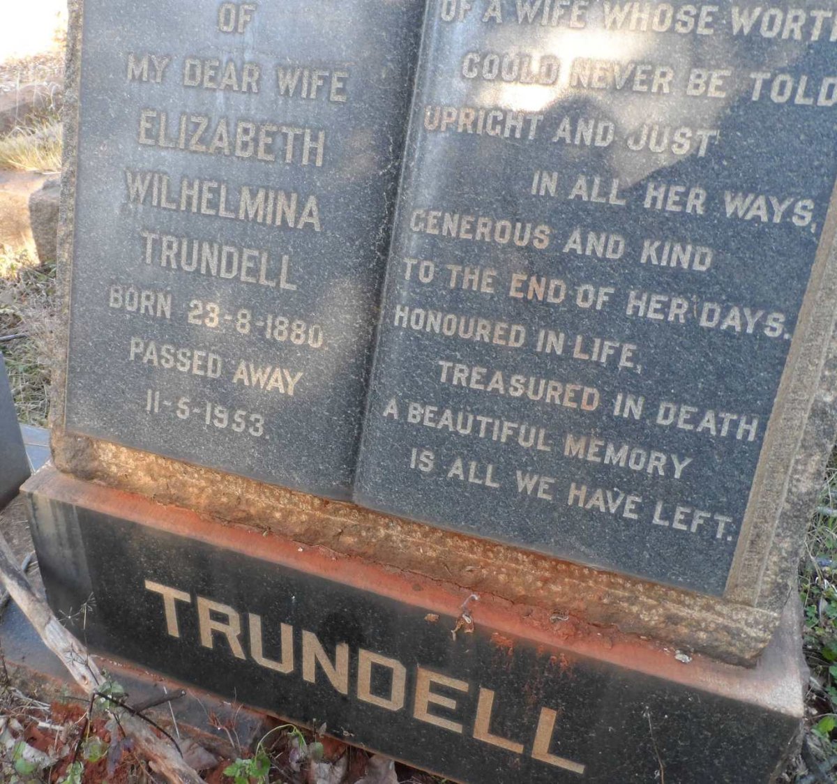 TRUNDELL Elizabeth Wilhelmina 1880-1953